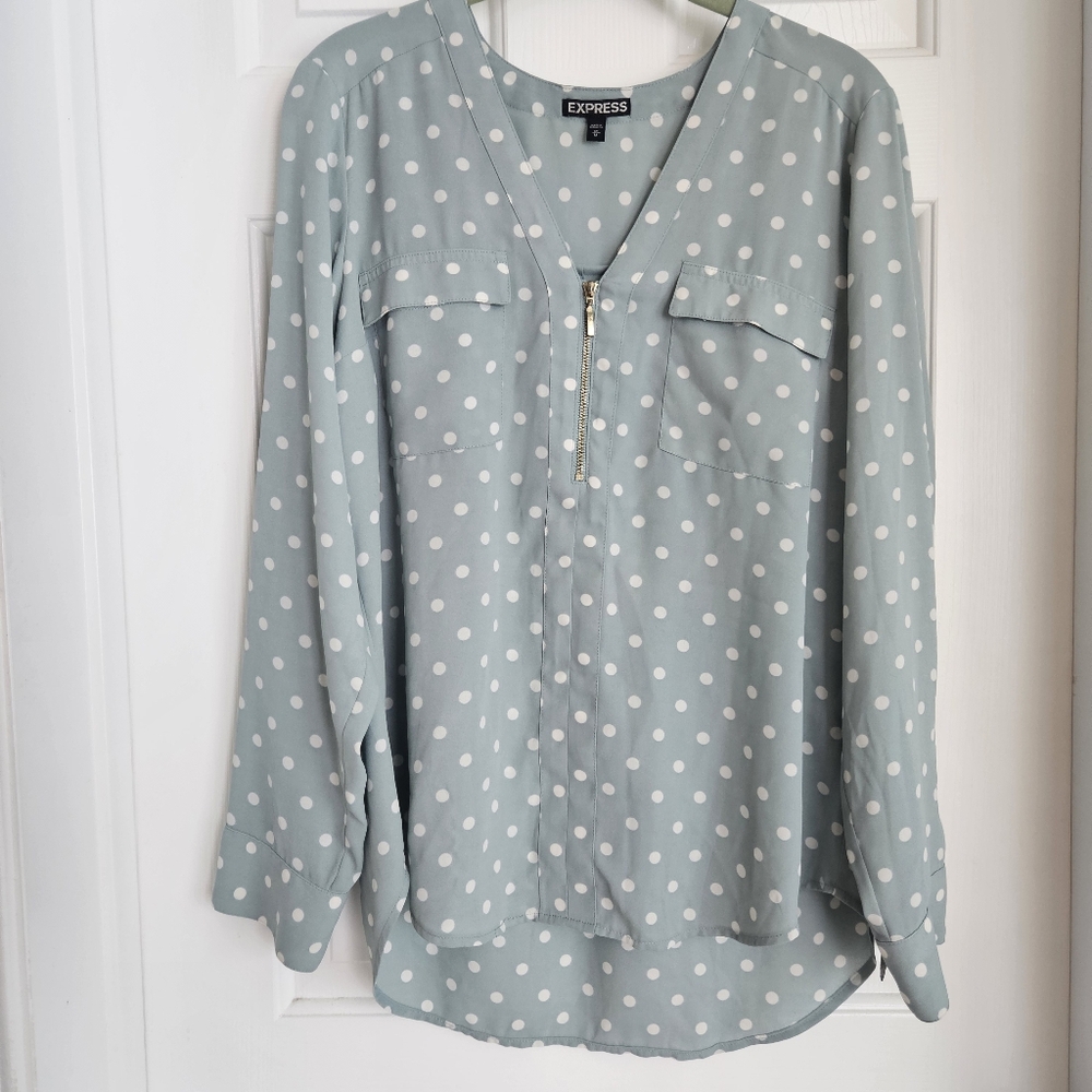 Express Women's Blue Polka Dot Top
